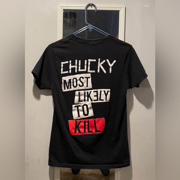 Chucky Black T-Shirt with Graphic Design in Good Condition. Adult Size Small. $6 - Picture 6 of 6